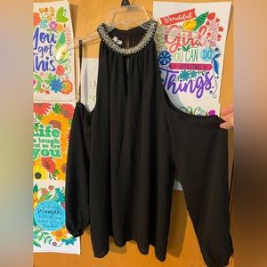 Maurice’s Black Cold shoulder blouse with rhinestone choker collar. Size M